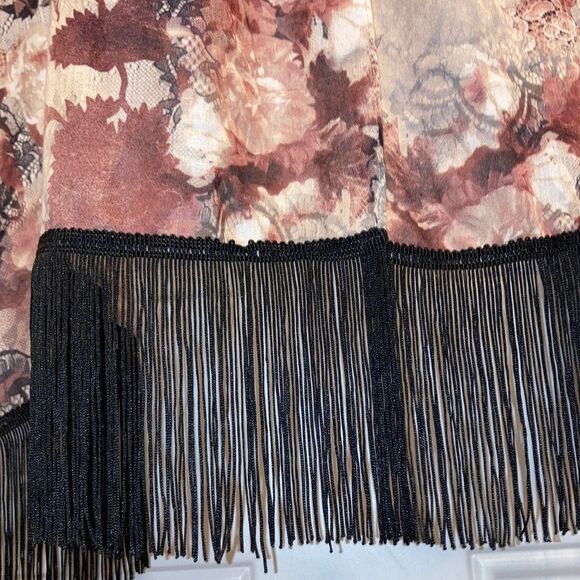 CHICOS Floral and Lace Print Scarf with Black Fringe Womens 20 x 70 inches - Picture 8 of 16